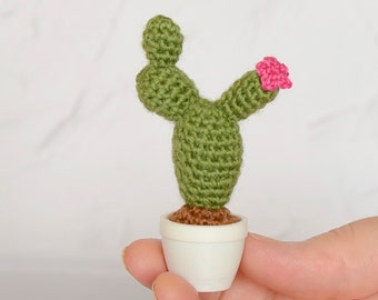 Crochet cactus Mini pot Knit plant dollhouse Amigurumi succulent Cute office decor Fake desk plant