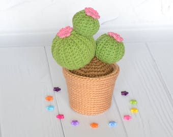 Crochet cactus Amigurumi plant Knit stuffed toy Cacti plush Desk planter Gift decor office plant Artificial succulent Crochet flower pot