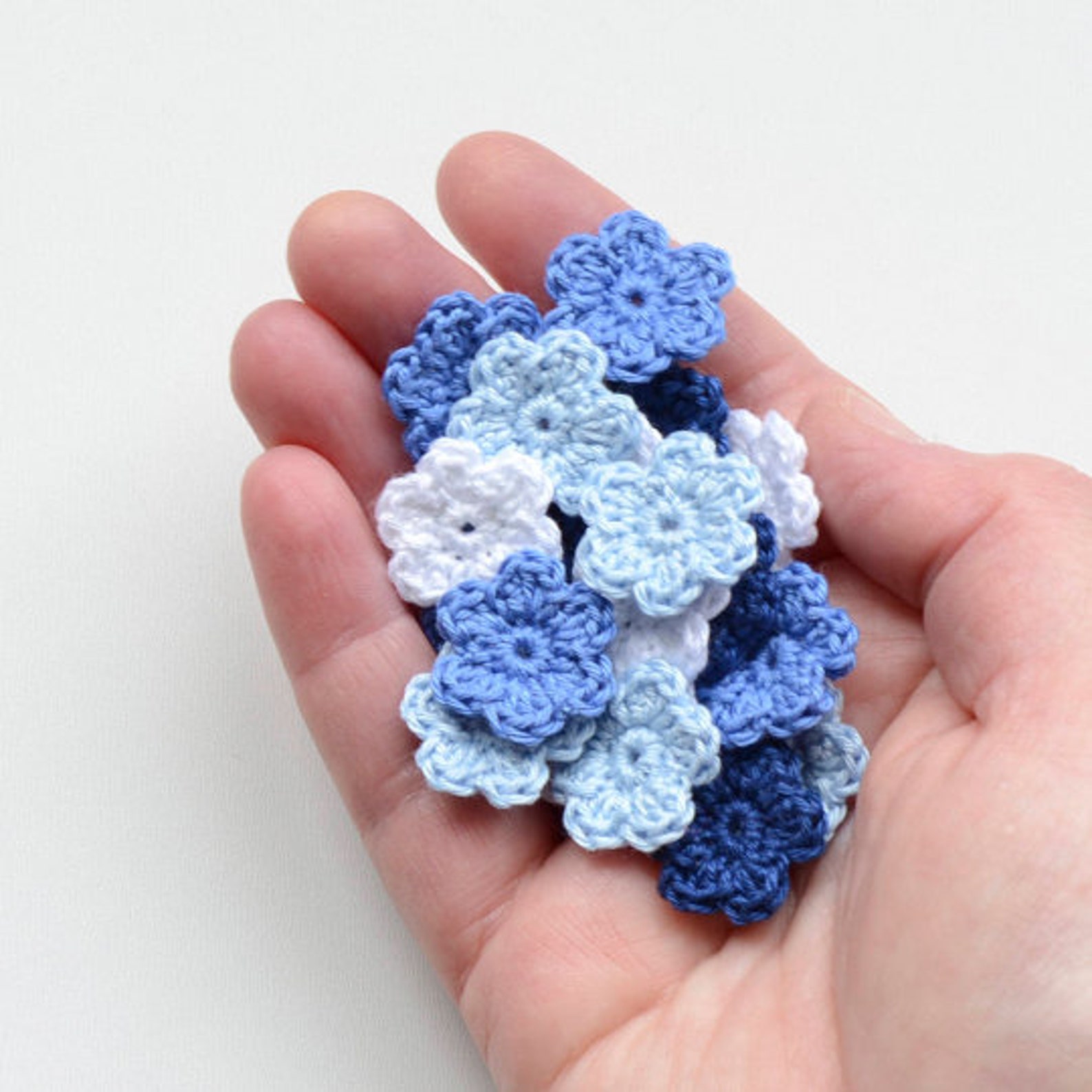 Mini Crochet Flowers Blue Tiny Applique Set Knit Small Crochet Etsy