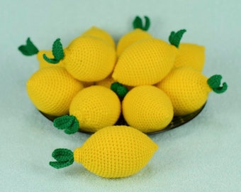 Crochet fruit lemon Citrus kitchen decor Amigurumi play food Lemon fruit plush Knitted fruit Developing soft toy Stuffed lemon toy