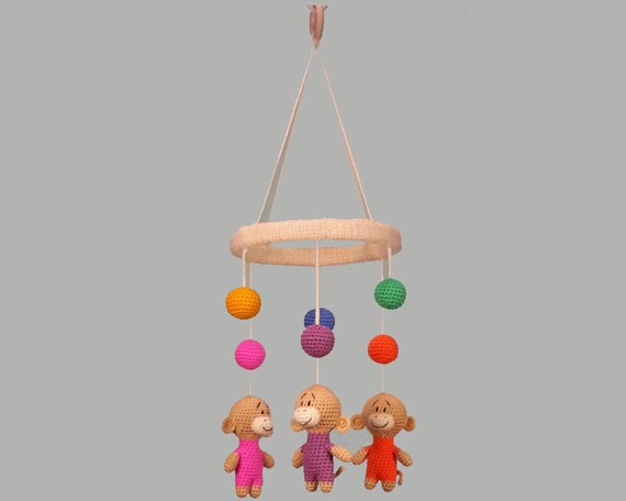 Monkey Baby Mobile Crochet Toy Ceiling Hanging Crib Mobile Nursery Amigurumi Animal Baby Mobile Baby Shower Playroom Mobile For Newborn