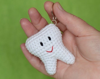 Crochet Tooth Keychain, Amigurumi Knit Plush, Dentist Gift