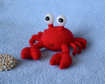 Crochet crab Amigurumi ocean toy Stuffed animal Red crab Sea creature Plush soft toy Knitted doll decor Nautical baby toy