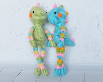 Dinosaur Stuffed animal doll Cute rainbow dino Amigurumi plush toy Dragon crochet doll