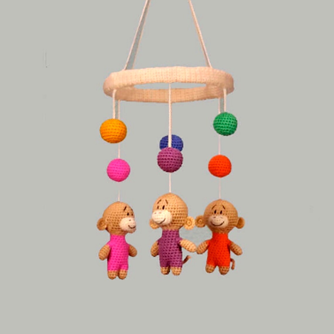 Monkey baby mobile Crochet toy Ceiling hanging crib mobile Etsy