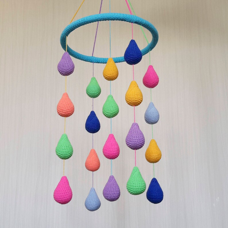 Raindrops Mobile Baby Girl Nursery Crochet Hanging Ceiling Etsy