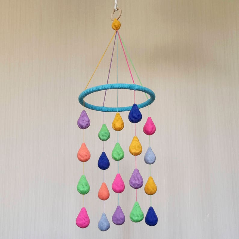 Raindrops Mobile Baby Girl Nursery Crochet Hanging Ceiling Etsy