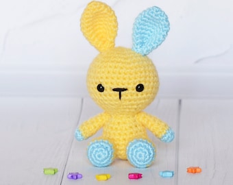 Bunny little stuffed animal Ukrainian blue yellow toy Rabbit amigurumi Cute play doll Toddler plush soft toy