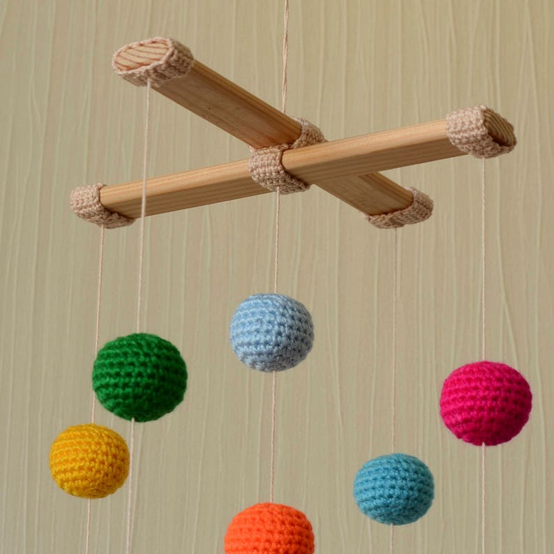 Ceiling Baby Mobile Balls Crochet Rainbow Nursery Hanging Crib Etsy