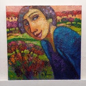 Painting Furnishing Complement Picture Landscape Figure Oil on board Cm30x30 Italian modern art
