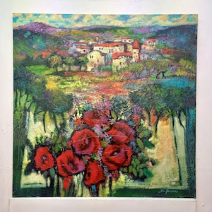 Painting Landscape Flowers Oil on board Cm60x60 Landscape art Furnishing complement Home decor Oil painting