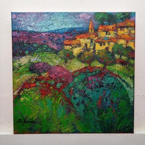 Oil Painting on Canvas Original Painting by Painter CarloDeLorenzo Cm30x30 Art Furnishing Landscape Trees Modern Art Art Furnishing