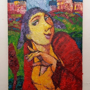 Landscape Figure Painting Original Oil Painting on Canvas Modern Italian Painting Cm30x50 Painter CarloDeLorenzo