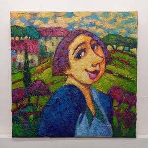 Figure Landscape Painting Original oil painting on canvas Cm 30x30 Home decor Italian painting Modern art CarloDeLorenzo