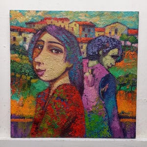Painting Landscape Figure Oil on board Cm30x30 Gift Idea Home decor Home wall decoration Mural painting