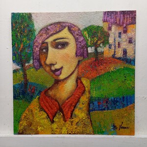 Furnishing Complement Painting Landscape Figure Oil Painting on Board 30x30 cm Gift Idea Home Furnishing Living Room Decoration