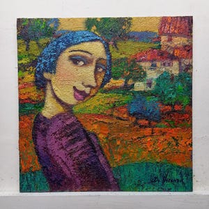 Painting Landscape Figure Oil on board Cm30x30 Gift Idea Furnishing Furnishing Complement Modern oil painting