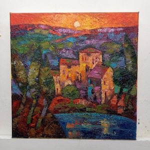 Painting Original oil painting on canvas Cm30x30 Modern landscape Contemporary art Gift idea Home decor