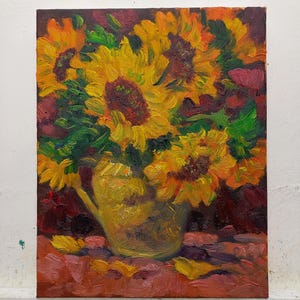 Vase of Sunflowers Oil Painting on Canvas 20x25 cm Italian Art Living Room Wall Decoration Home Furnishing Painter CarloDeLorenzo