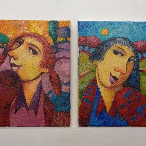 2 Paintings Landscape Picture Figure Modern Painting Wall Painting Gift Idea Oil on Canvas CarloDeLorenzo