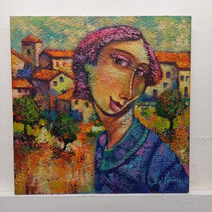 Painting Landscape Figure Oil on board Cm30x30 Original oil Art Furnishing complement Furniture Living room furniture CarloDeLorenzo