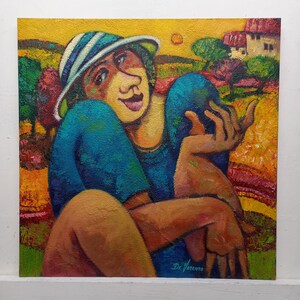 Modern Painting Italian Art Painting Landscape Figure Oil/Acrylic Cm40x40 Hand Painted Gift Idea Wall Painting CarloDeLorenzo