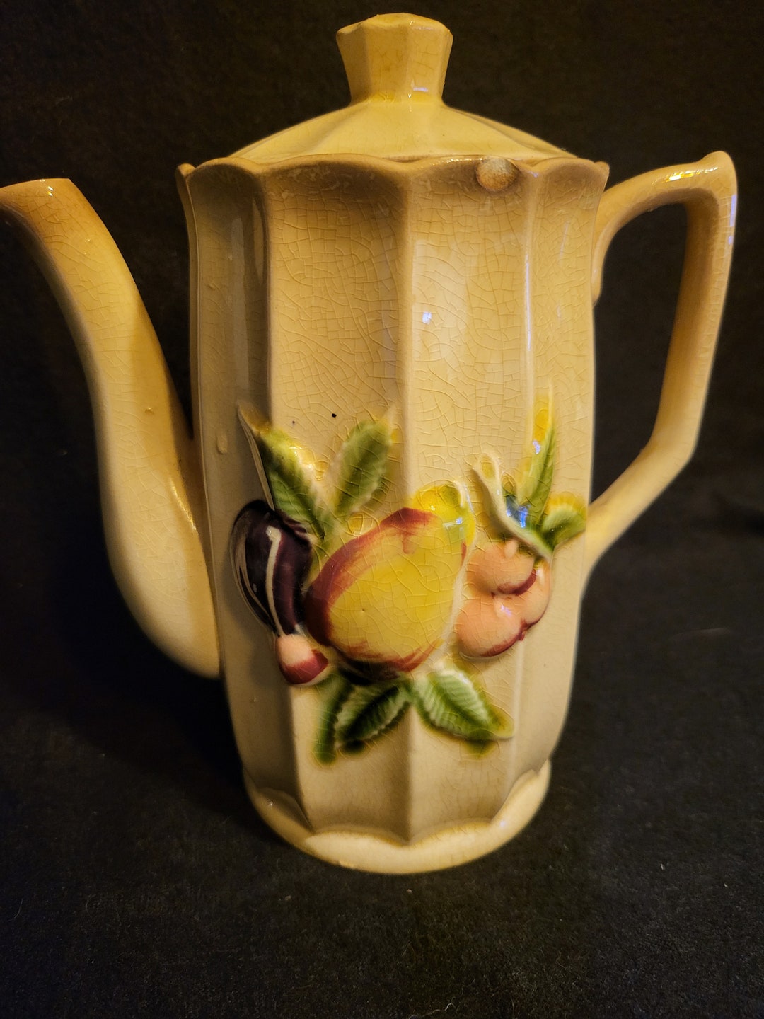 Royal Sealy Japan Tea Pot Cottageware Ceramic Fruit Geometric Design