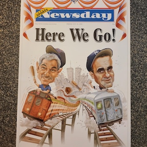 May include: Newsday newspaper cover with the headline "Here We Go!" featuring caricatures of two baseball figures on subway trains. The cover includes the text "SUBWAY SERIES PREVIEW" and the date "FRIDAY, OCT 20, 2000".