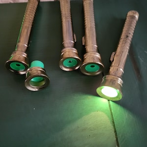 Set of 4 Vintage Brass Pocket Flashlights - Fully Working Mid-Century Penlights - one on and off sticks**