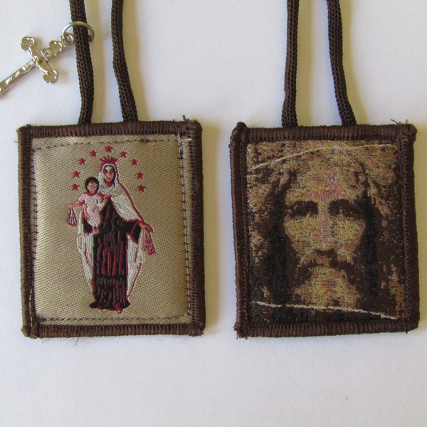 mds - The Shroud woven tapestry scapular with crucifix.