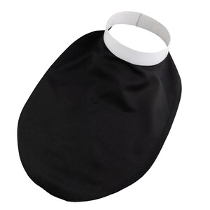 May include: A black cassock with a white collar. The cassock is a long, loose-fitting garment worn by clergy.