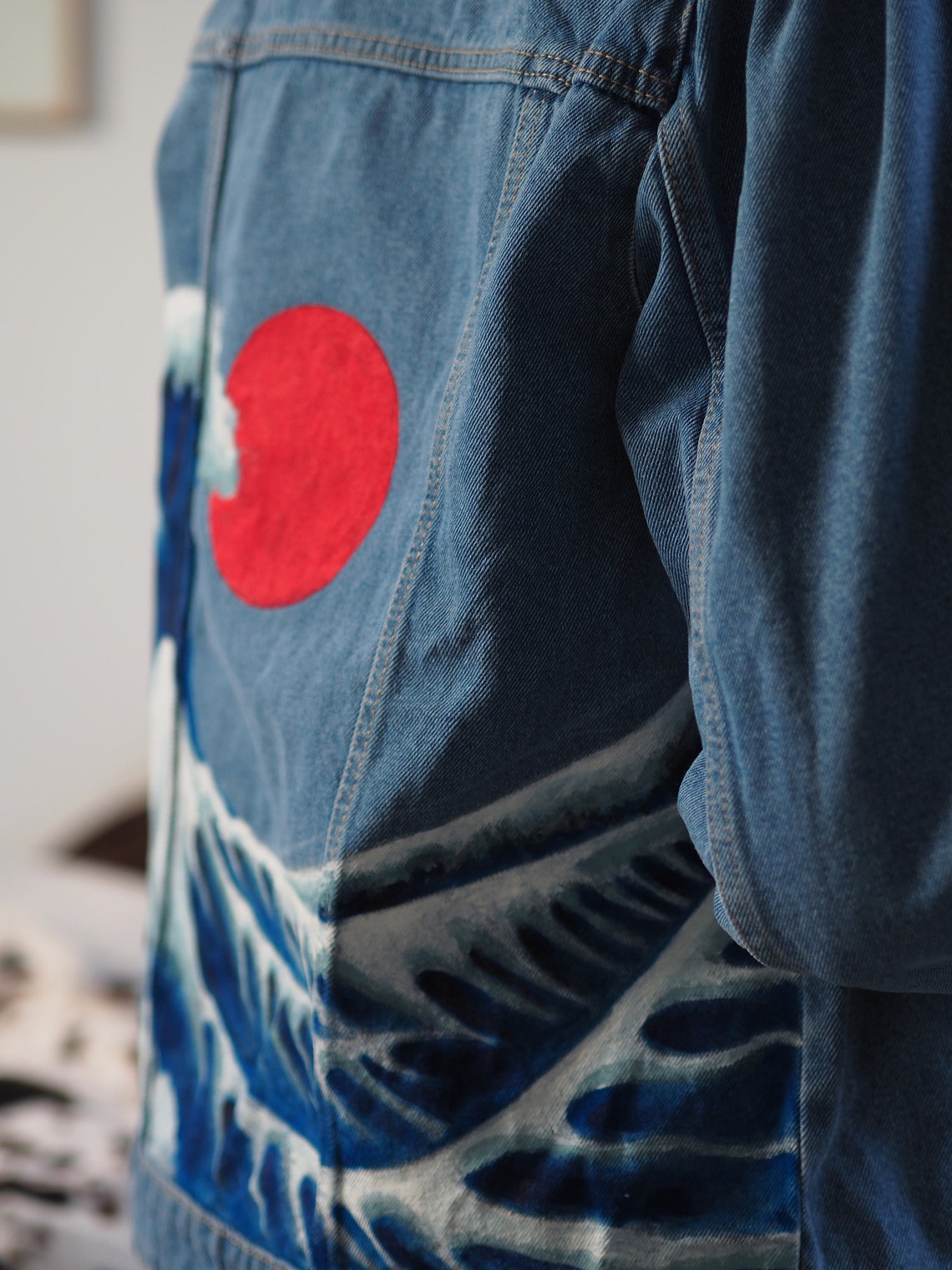 Custom Denim Jacket Hokusai Etsy Denmark