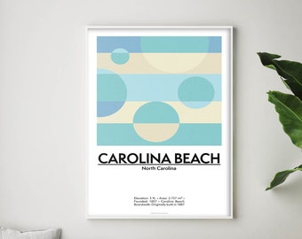 Carolina Beach North Carolina Travel Poster, Aesthetic Print, Abstract Graphic Design, Minimalist Contemporary Wall Art, Housewarming Gift
