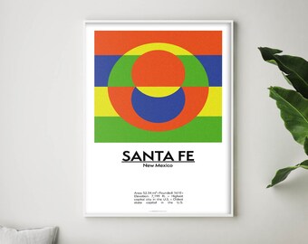 Santa Fe New Mexico Travel Poster, Abstract Graphic Design, Minimalist Contemporary Wall Art, Modern Home Decor Print, Housewarming Gift