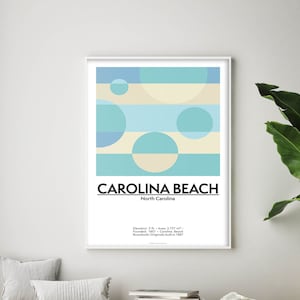 Carolina Beach North Carolina Travel Poster, Aesthetic Print, Abstract Graphic Design, Minimalist Contemporary Wall Art, Housewarming Gift