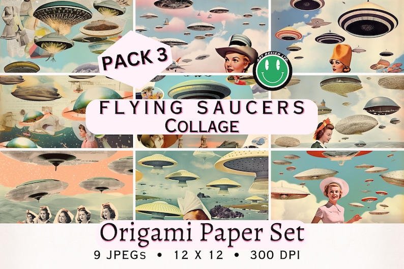 Flying Saucers Printable Paper, Instant Download for Crafting, Junk