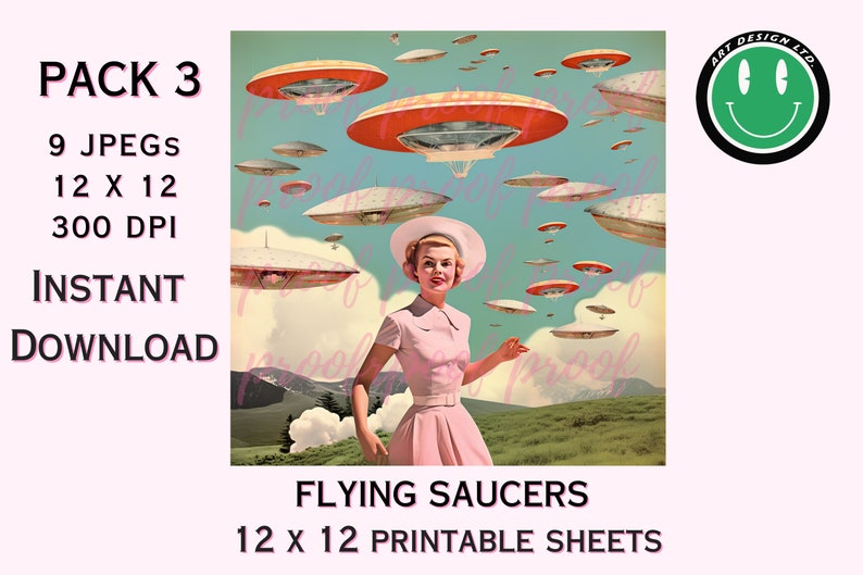 Flying Saucers Printable Paper, Instant Download for Crafting, Junk