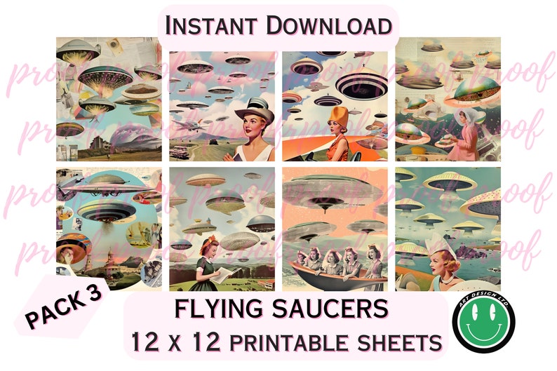 Flying Saucers Printable Paper, Instant Download for Crafting, Junk
