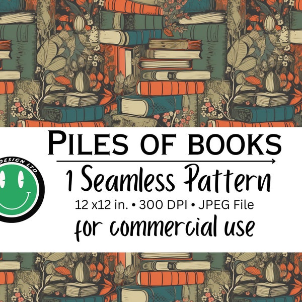 Piles of Books Seamless Pattern, 12x12 in, 300 DPI, Instant Download, Digital Paper, Scrapbooking, Stationery, Journal, Origami, DIY Crafts