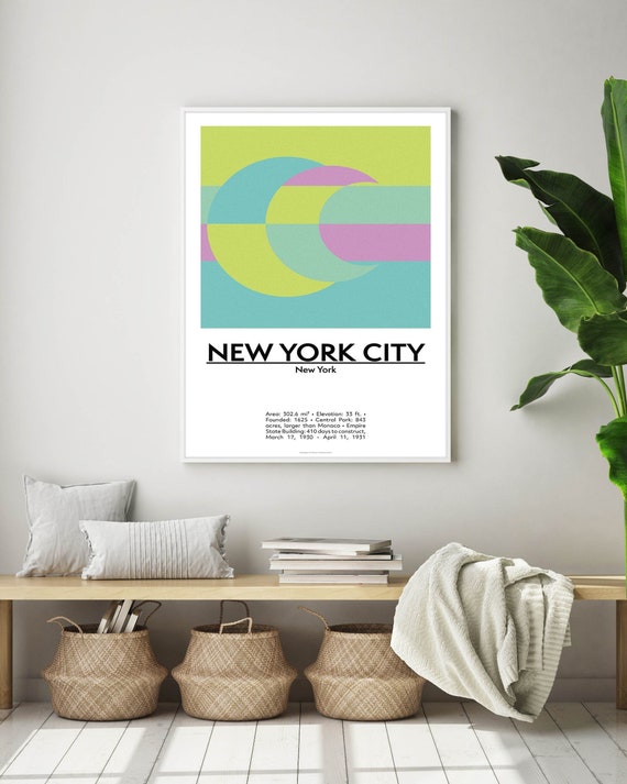 New York City Travel Poster Modern Giclee Art Print Colorful Etsy