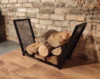 Metal Firewood Holder and Minimalist Log Storage Rack for Fireplace