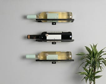 Wijnfleshouder (3 stuks) - Wandrek - Opbergplank keuken en display - industriële, minimalistische stijl