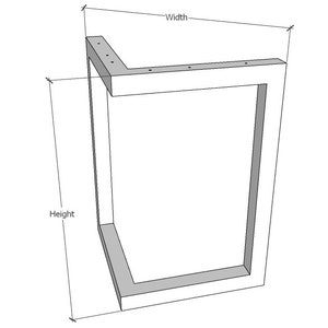 K&ouml;nnte beinhalten: Eine 3D-Illustration eines einfachen, rechteckigen, L-f&ouml;rmigen Tischbeins mit den Bema&szlig;ungen "Breite" und "H&ouml;he".
