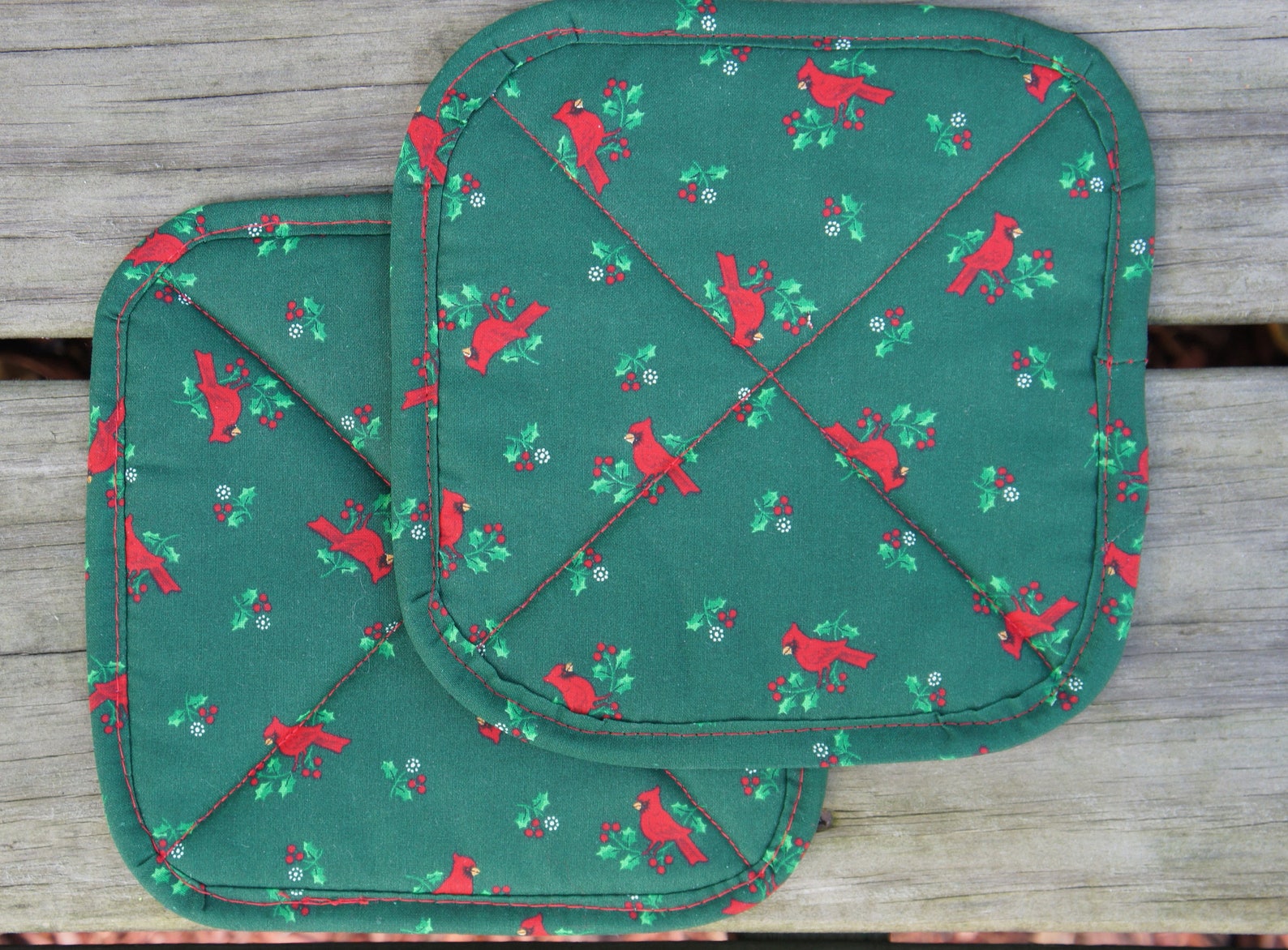 Christmas Pot Holder Holiday Cardinal Stitched Corner to Etsy UK