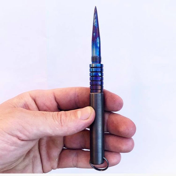 Space Blue Finish EDC box opener self defence Custom Handmade Titanium Death Star Marlin Spike Kubaton