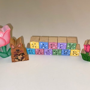 Vintage Easter Miniature Wood Figures Bunny Flowers