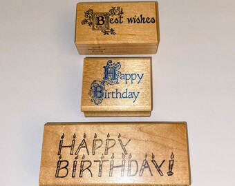 Vintage Happy Birthday & Best Wishes Rubber Stamps