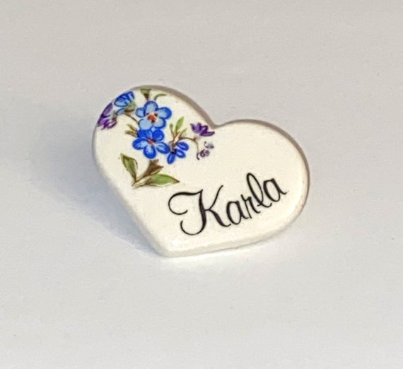Vintage Karla Name Heart Lapel Pin With Floral De… - image 1