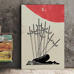 Ten Of Swords - Tarot Card Print - The 10 Of Swords Card Harry Clarke Poster, No Frame