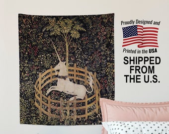 Medieval Unicorn Tapestry - The Unicorn In Captivity (Printed)